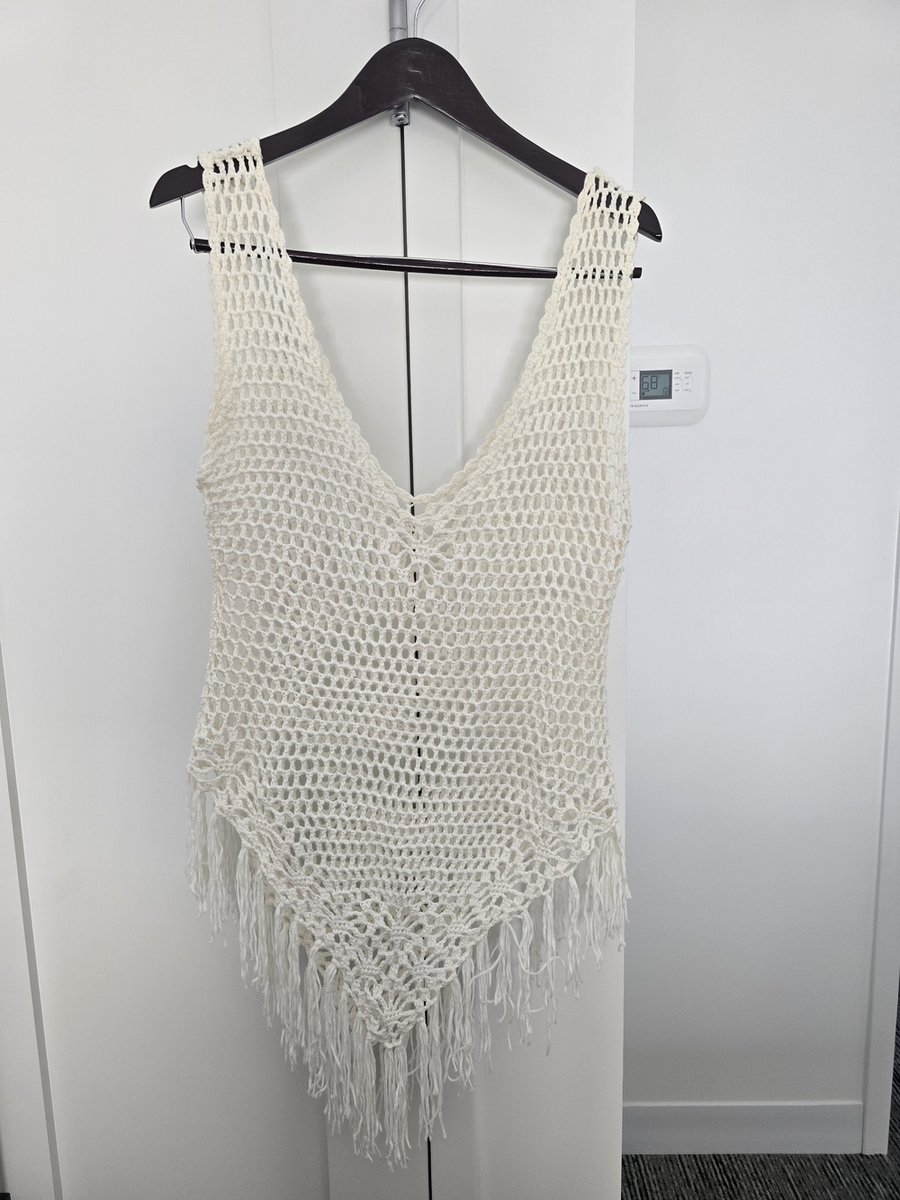 SHEIN Cream Crochet Fringe V-Neck Tank